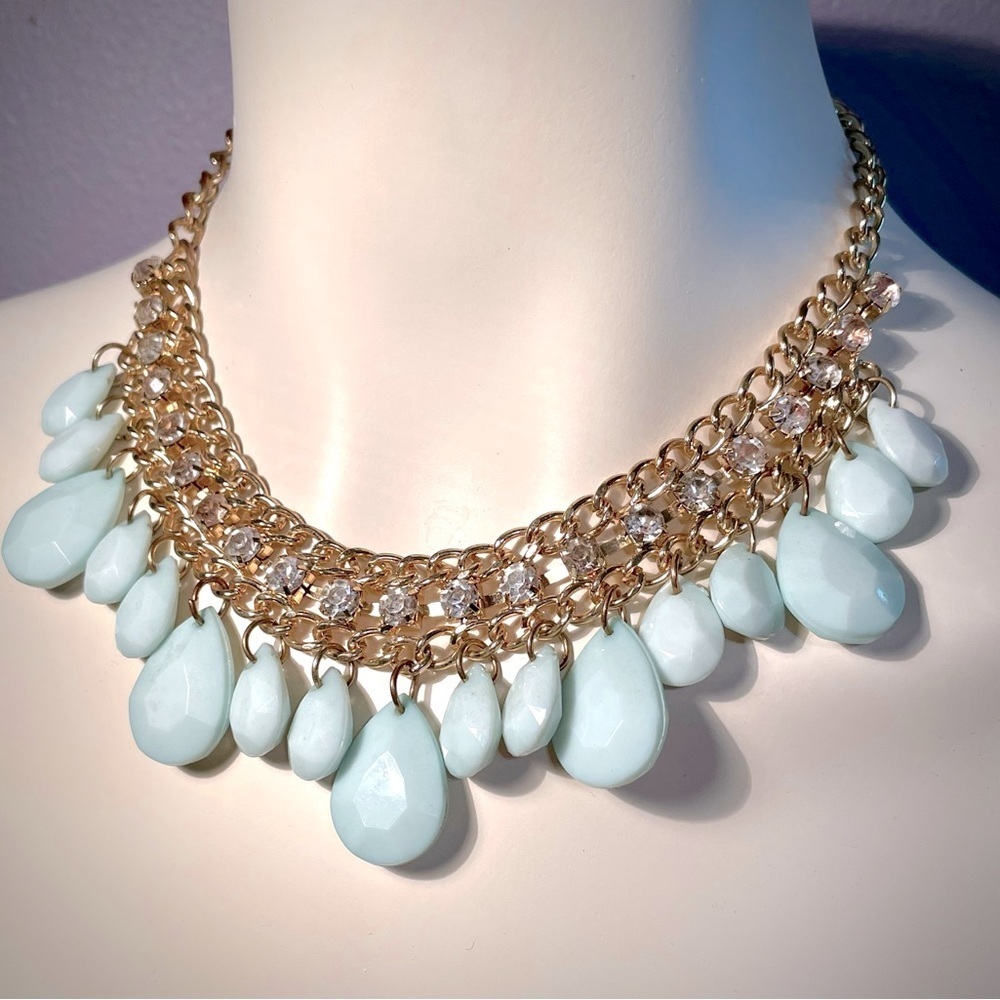 Pale blue-green rhinestone choker necklace​​​​